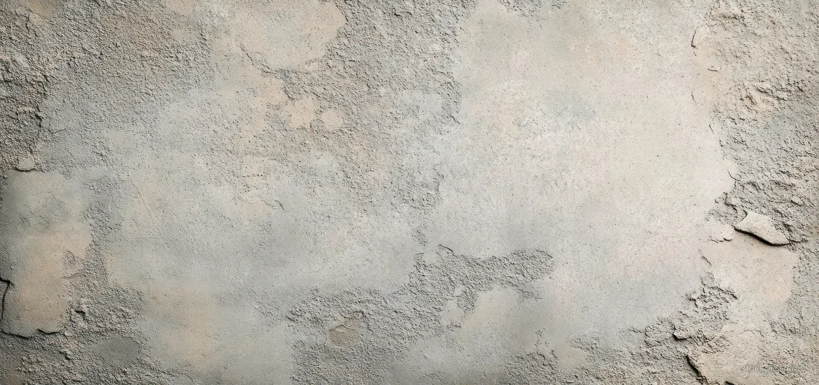 A weathered concrete wall shows abstract grunge stains and chipped plaster in muted grey-beige tones.