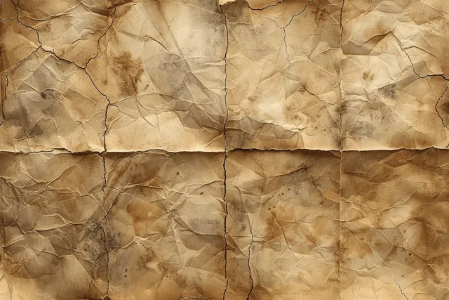 Beige cracked parchment-textured wall surface with visible seams and sepia weathering.