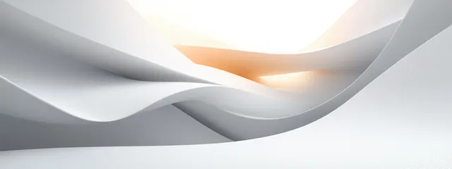 Abstract white architectural curves with soft glow light across a tunnel-like corridor