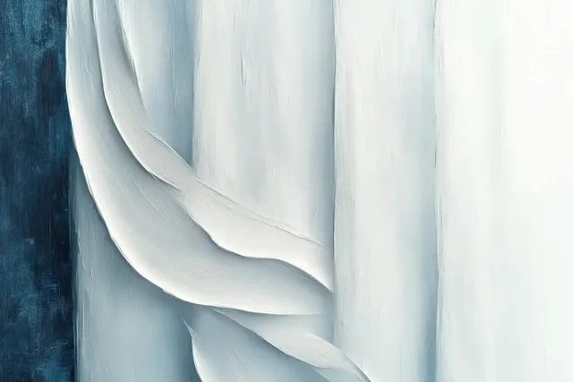 White sculpted relief with flowing curved layers and soft shadows on a light background