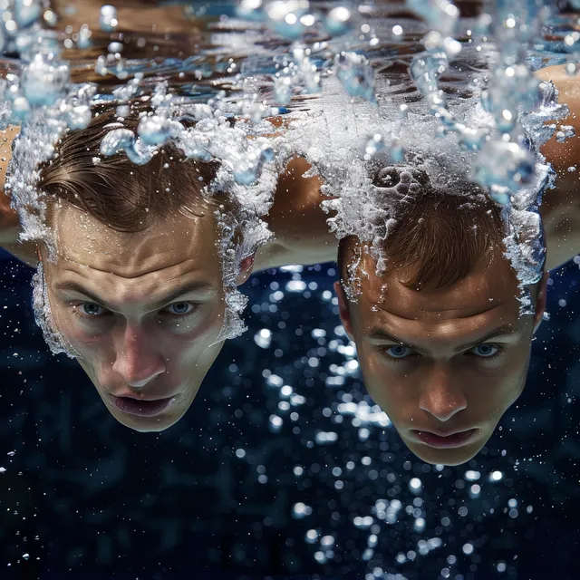 Two synchronized male divers splash into a pool during a high-dive competition with water droplets flying.
