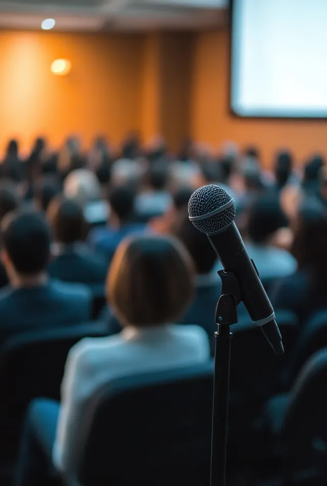 Audience listening to an expert speaker at a corporate seminar in a conference room