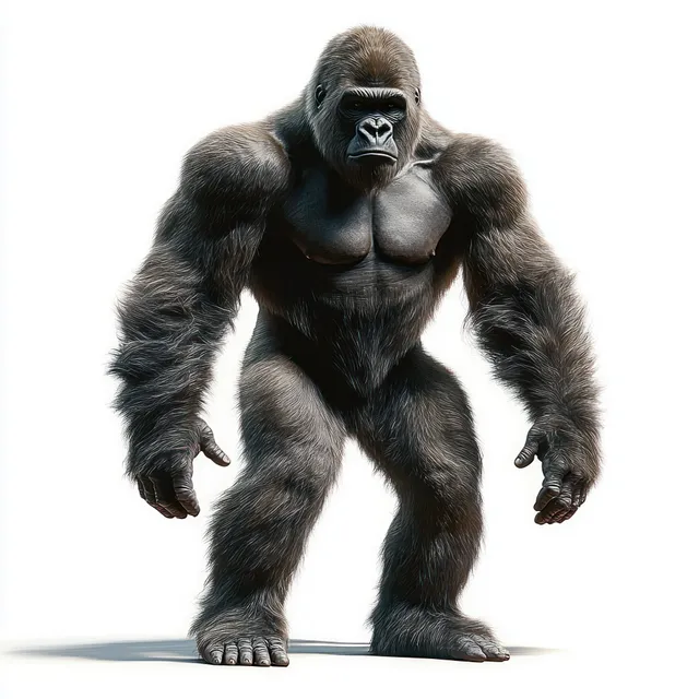 Powerful Adult Gorilla Standing Upright on White Background