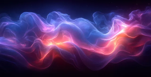 Neon light waves ripple across a dark gradient background with glowing purple and pink with Abstract Energy