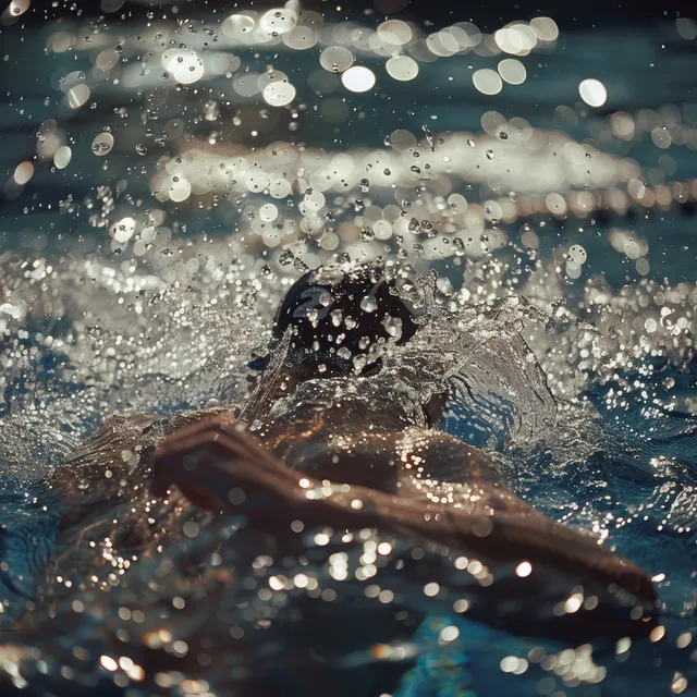 Japanese freestyle swimmer pushes through the pool with a dramatic splash and flying water droplets.