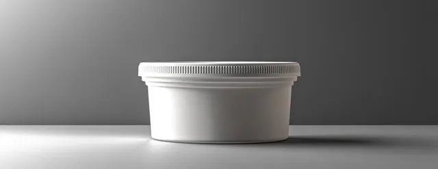 White plastic medicine jar with screw-on lid on smooth gray studio surface
