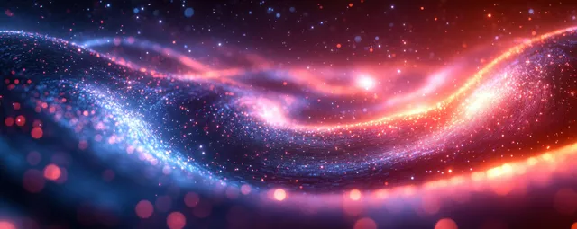 Neon data-stream light trails over abstract cyber network backdrop with glowing particles