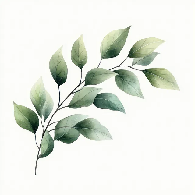 Watercolor greenery sprig bouquet illustration on white background with soft leaf gradients