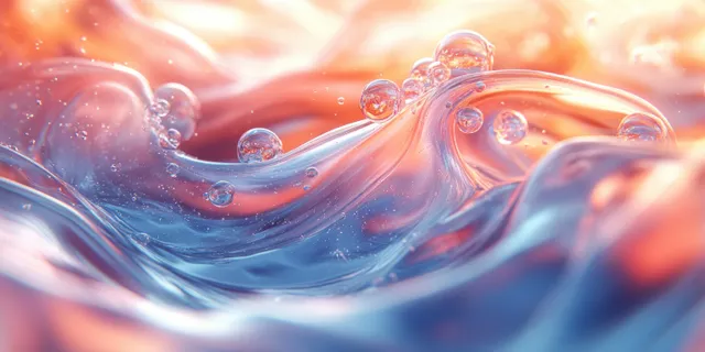 Transparent hydrating gel with air bubbles on blue surface, skincare moisture emphasis