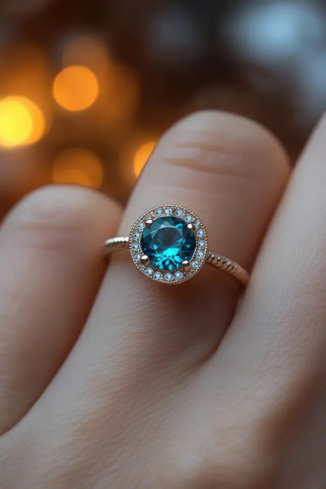 Elegant Close-Up of a Hand Wearing a Blue Gemstone Ring in Soft Natural Light