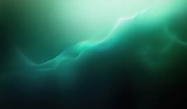 Teal and dark green abstract gradient background with soft glowing light swirls