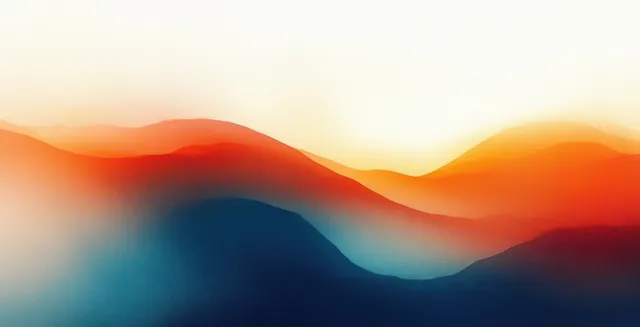 Soft gradient landscape of glowing mountains with blurred blue orange white haze with Glow And Light Effects