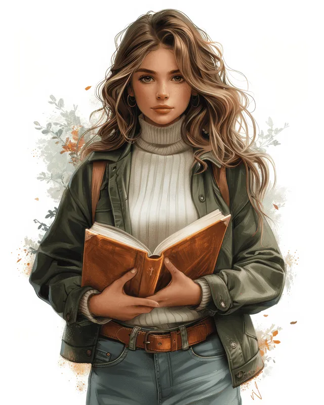 3D cartoon woman holding open books standing full body on white background