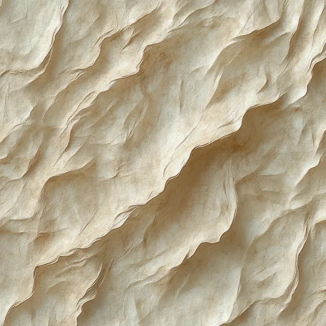 Close-up textured beige rock wall with layered wavy strata and weathered erosion