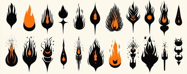 Flame silhouette icons arranged in minimalist grid on off-white background