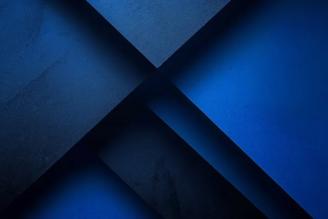 Dark navy geometric background with intersecting triangle shapes and diagonal diagonal bands.