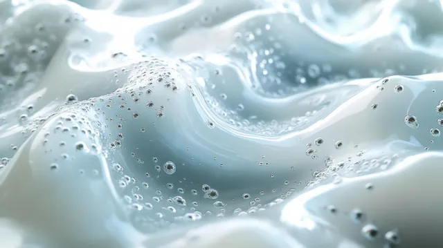 Close-up water bubbles fizzing in clear liquid with sharp light reflections