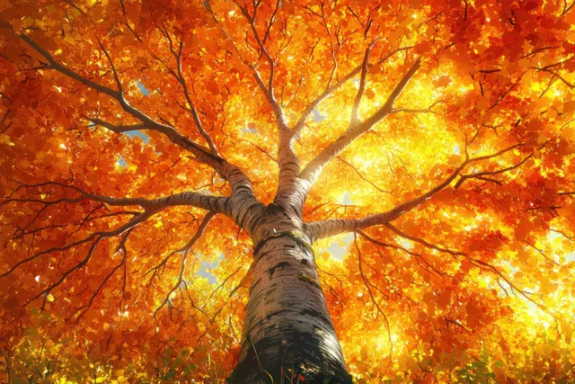 Autumn tree canopy glowing with orange and yellow leaves