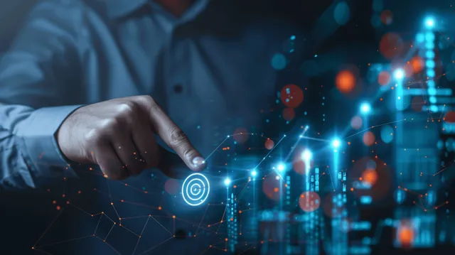 Businessman Touching Rising Financial Chart on Virtual Screen