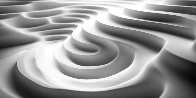 Soft-lit concentric circular ripples create wave-like depth on a white abstract background.