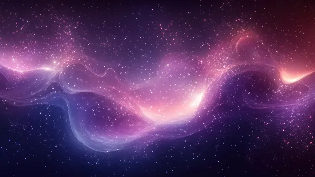A purple nebula swirls through space as sparkling stars and glowing light waves form a dreamy abstract pattern.