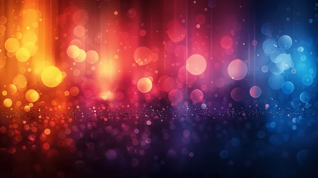 Colorful light stripes with soft bokeh and lens blur over deep black gradient