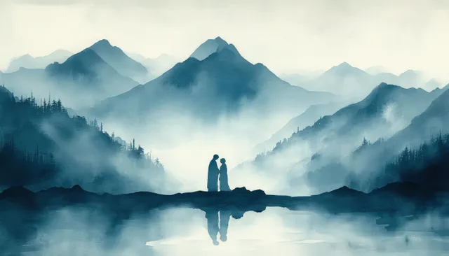 Jesus and Mary comfort each other during grief en route to Calvary