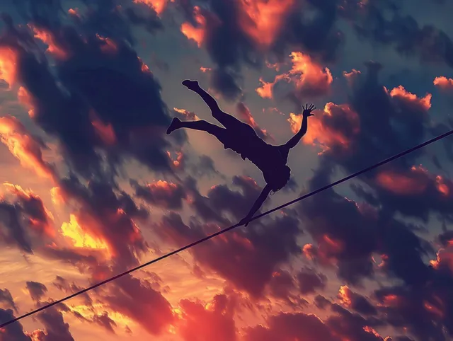 A pole vaulter soars against a dramatic sunset, showcasing athleticism and determination in a track and field competition.