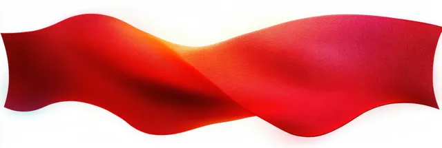 A red satin ribbon waves across a plain white background, showing glossy folds.