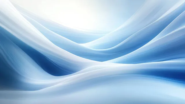 Flowing blue and white abstract waves with silky fabric-like curves across a soft gradient background