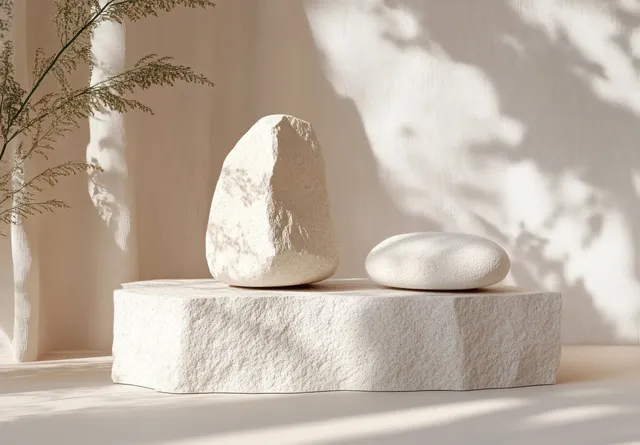 Minimalist Stone Podium Product Display with Natural Light and Soft Shadows