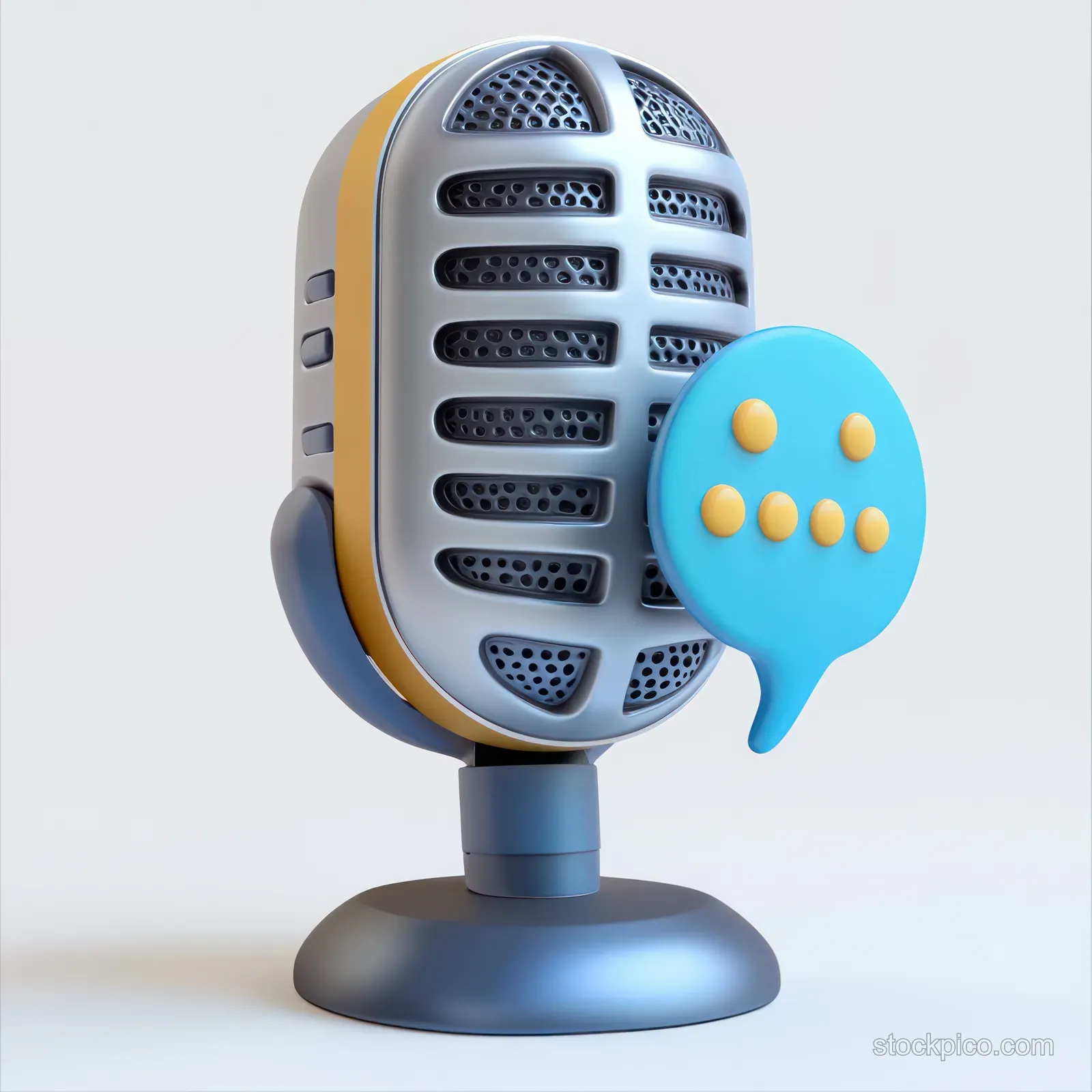 Retro microphone with a speech bubble showing braille dots floating beside it.
