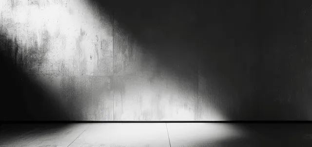 Monochrome silver metal gradient floor with grain texture and soft shadow lines