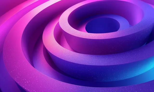 3D abstract ring shapes curving in purple and blue gradient glow background