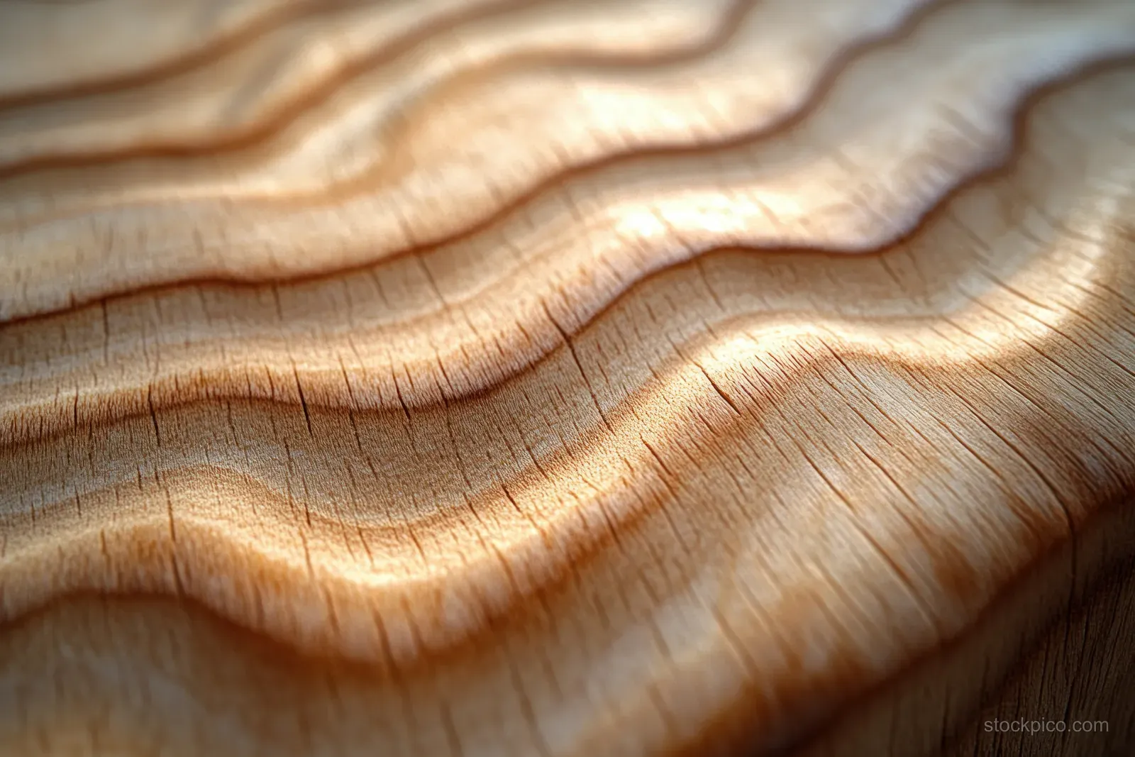 Close up of pale beige lightwood planks showing wavy grain texture and layered seams.