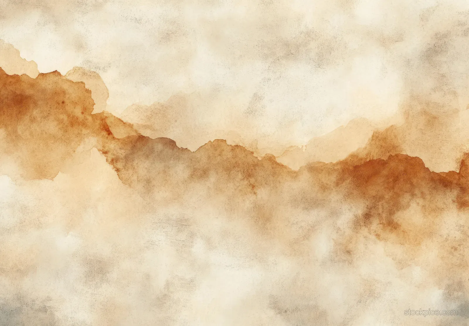 Warm beige and brown antique paper background with watercolor stains and faded grunge texture.