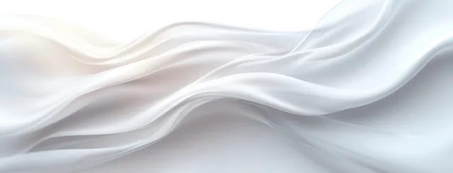 White wavy ribbon-like lines drift across a soft light gray abstract background with gentle highlights.