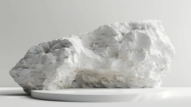 Minimal white stone platform with shallow tray on neutral studio background