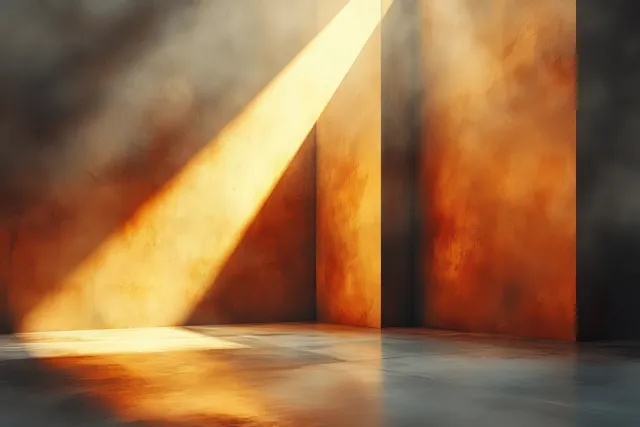 Diagonal golden and amber brush-stroke bands overlap on a warm textured background with soft shadows.