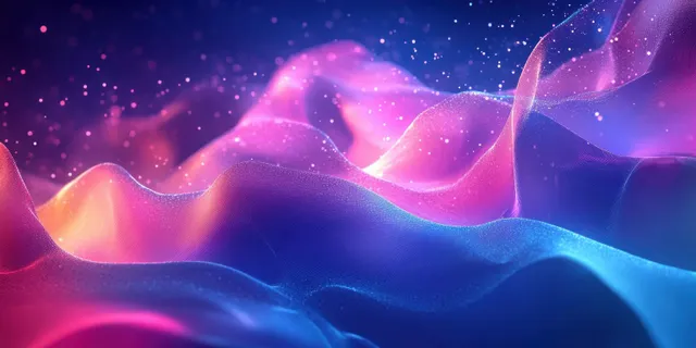 Futuristic abstract landscape with geometric waves and glowing network lights at dusk