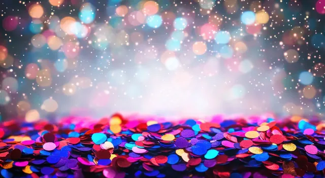 Colorful confetti drifting over a soft bokeh backdrop for celebratory invitations