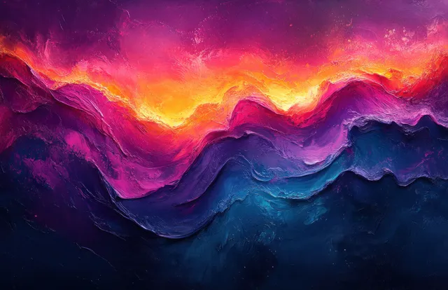 Vibrant abstract background with neon glitch aesthetics, distorted RGB waves, and a soft backlit glow.