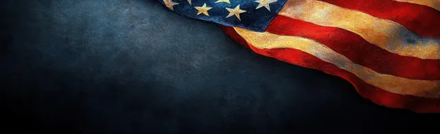 American flag draped on dark textured background with dramatic spotlight shadows