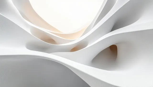 Minimalist abstract background with flowing white curves and soft diffused lighting