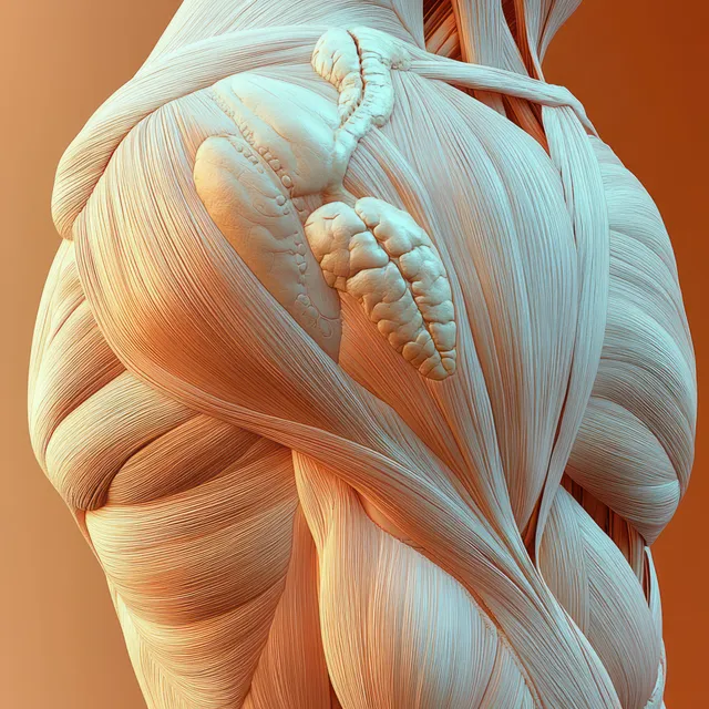 Renaissance-style anatomy illustration of deltoid and triceps muscles with highlighted tendons
