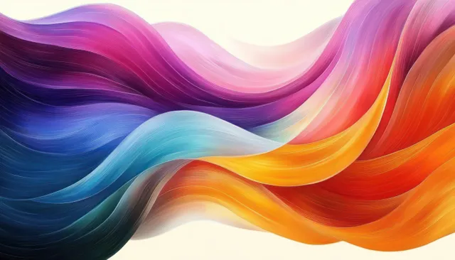 Multicolored flowing abstract waves swirl together in purple, blue, orange, and red light