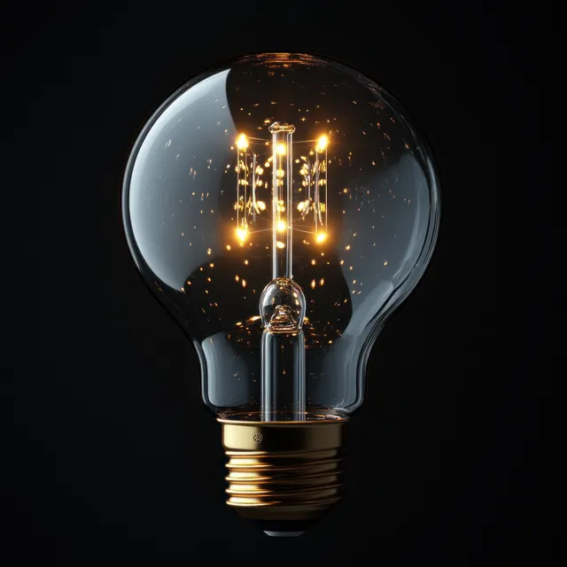 Glowing incandescent light bulb isolated on white background with visible glowing filaments