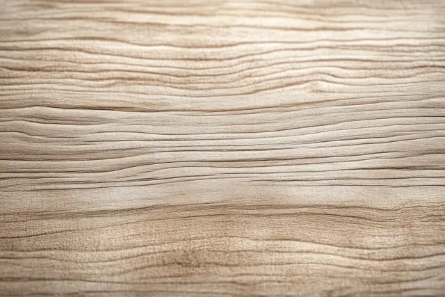 Close-up of a light brown wooden plank with wavy grain lines and visible textured surface.