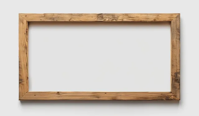 Horizontal wooden picture frame with a blank rectangular insert on a white background.
