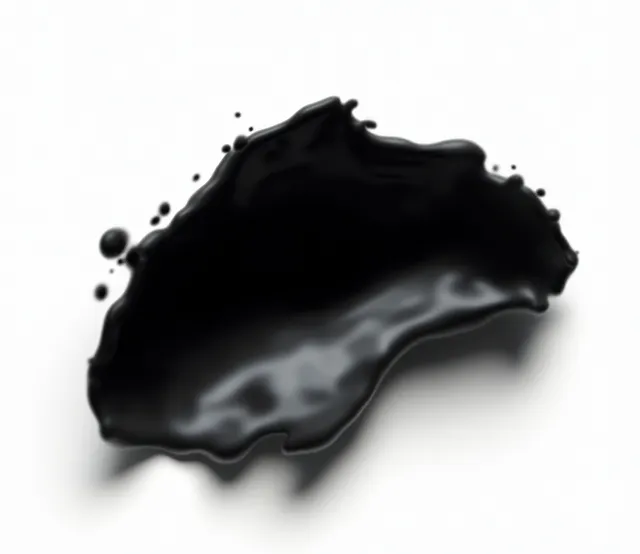 Viscous black liquid splash isolated on white with smooth edges and small droplets